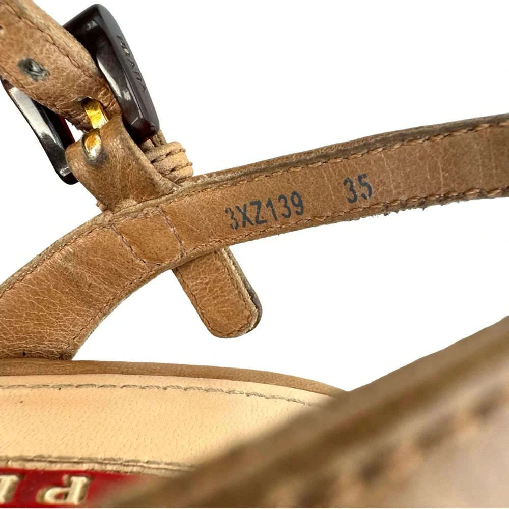 PRADA Strappy Sandals Cork Wedges Tan - Picture 14 of 16